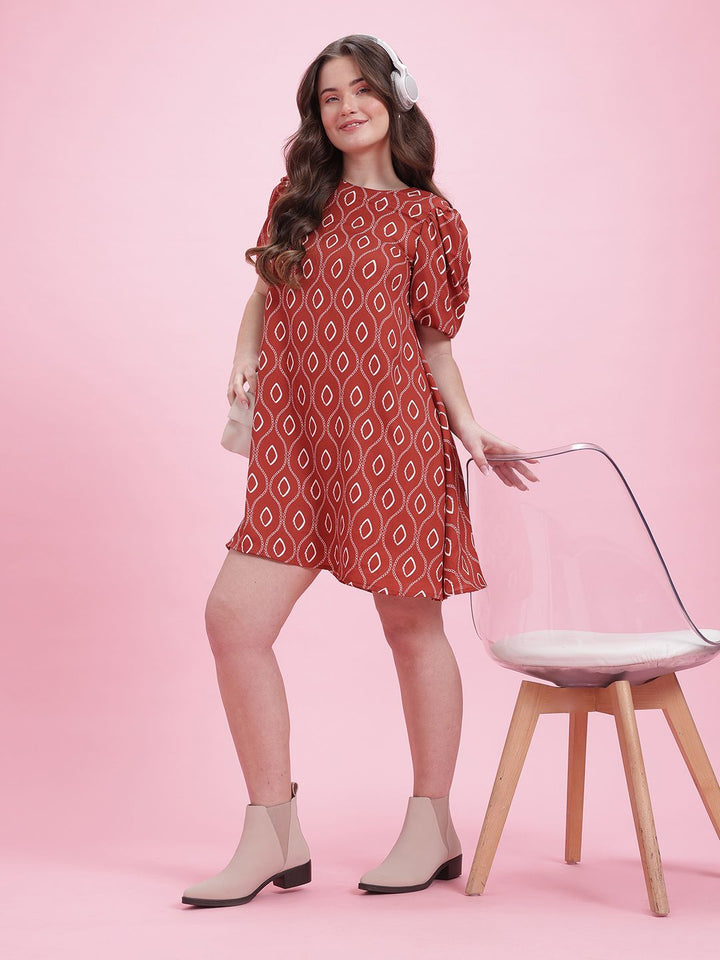 DressBerry Print Puff Sleeve A-Line Dress