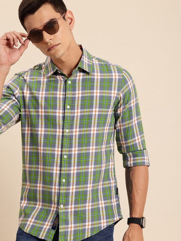 Being Human Pure Cotton Slim Fit Checked Casual Shirt