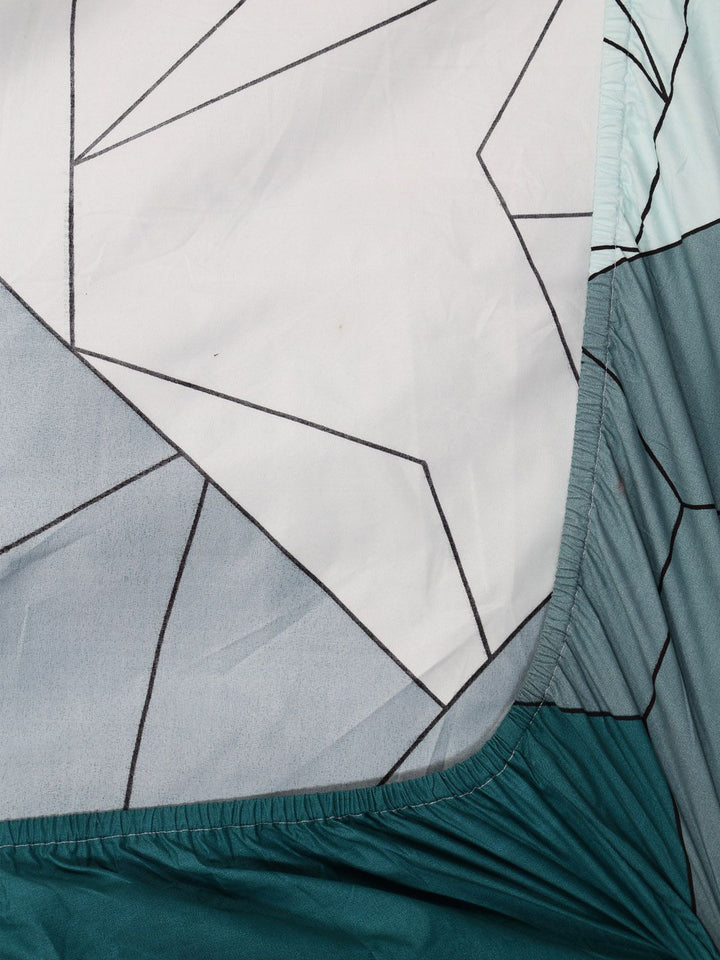 KLOTTHE Biru Geometri Dilengkapi Cadar 300 TC King Halus dengan 2 Sarung Bantal-250X225 sm