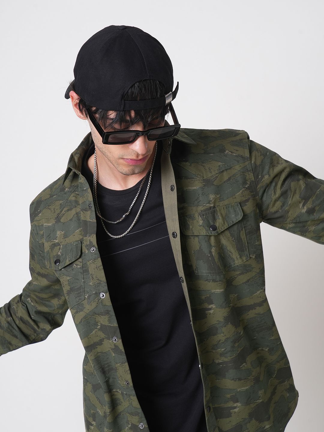 VASTRADO Men Classic Cutaway Collar Camouflage Printed Cotton Casual Shirt