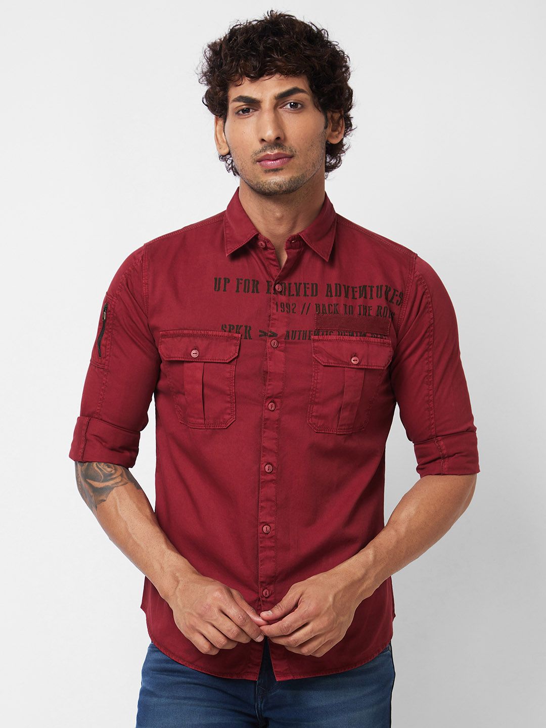 SPYKAR Typography Printed Cotton Casual Shirt