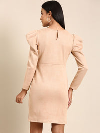 Athena Cream-Coloured Solid Above Knee Sheath Dress