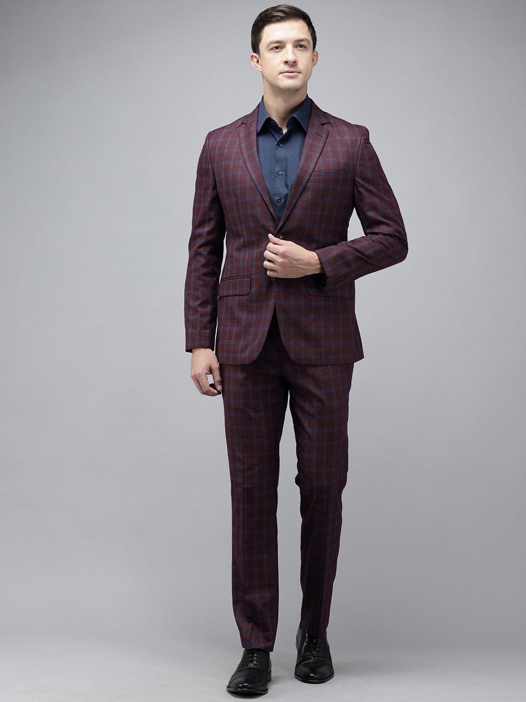 Park Avenue Checked Super Slim Fit Notched Lapel Collar 2 Piece Formal Suit