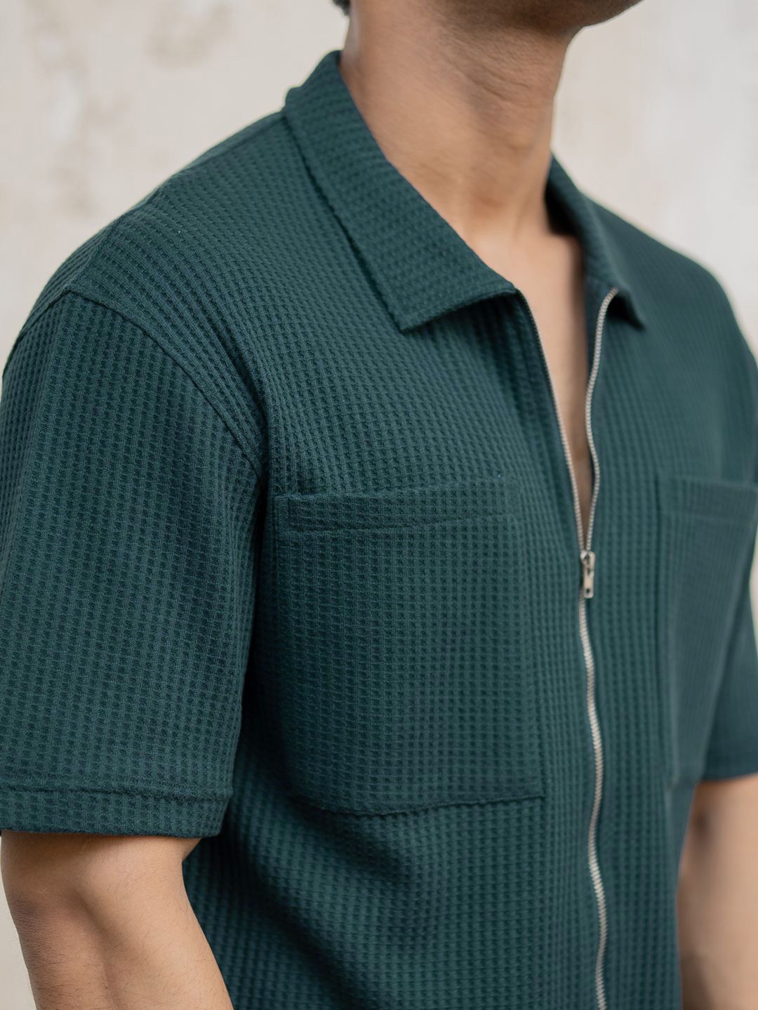 Powerlook Men Oversized Fit Spread Collar Textured Cotton Casual Shirt