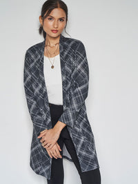 AND Checked Collarless Long Sleeves Longline Shrug