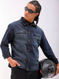 The Indian Garage Co Washed Checked Crop Denim Jacket with Patchwork