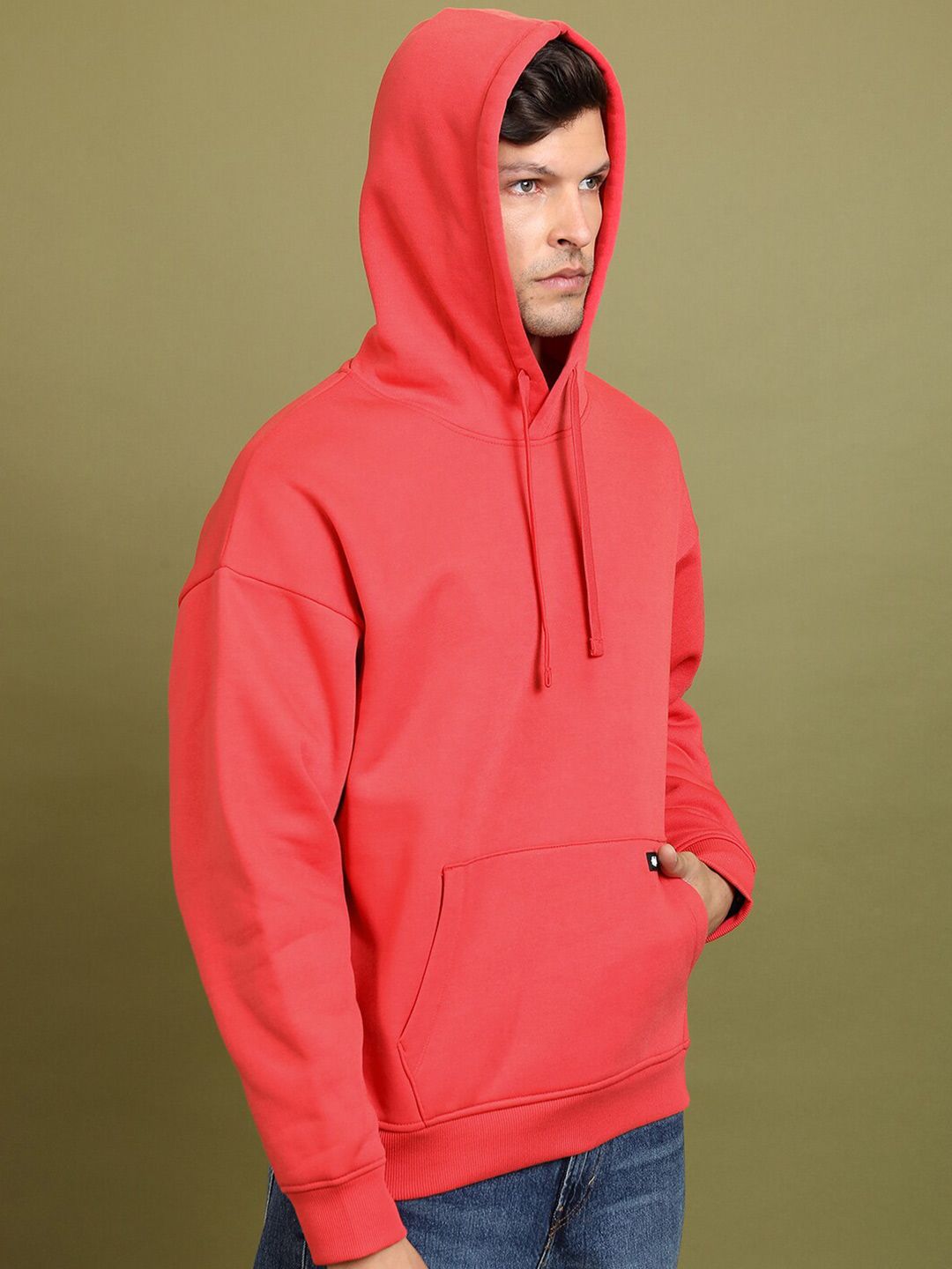 HIGHLANDER Red Hooded Drop Shoulder Sleeves Oversized Pullover Sweatshirt