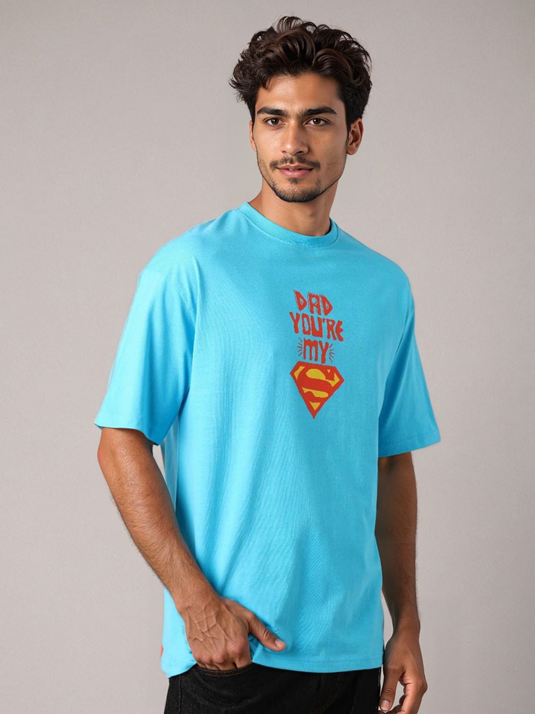The Indian Garage Co Men Superman Typography Printed Round Neck Cotton Oversized T-shirt