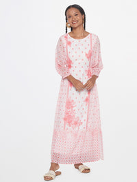 Global Desi Floral Printed Puff Sleeve Maxi Dress