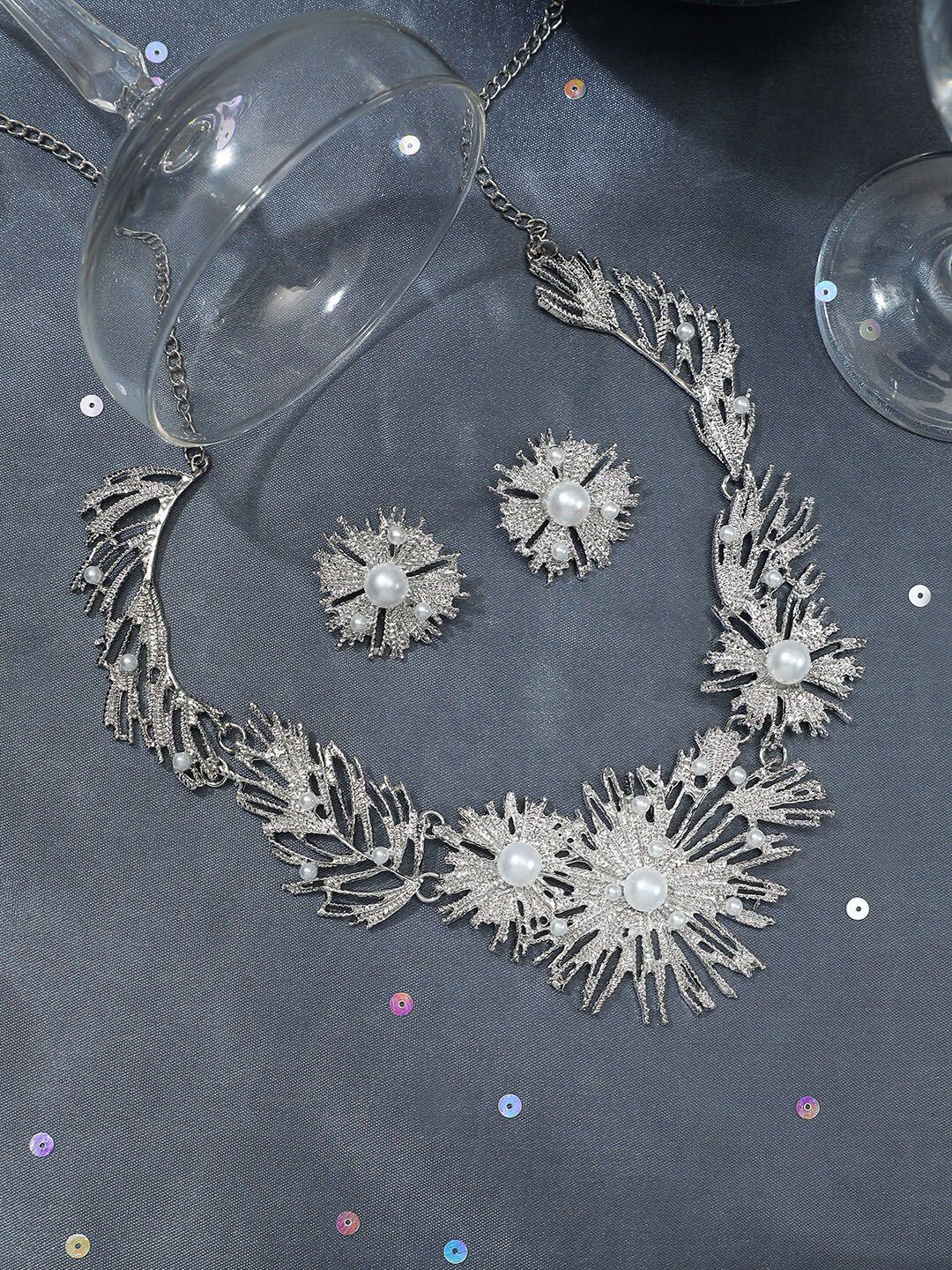 SOHI Silver-Plated Pearls-Studded Jewellery Set