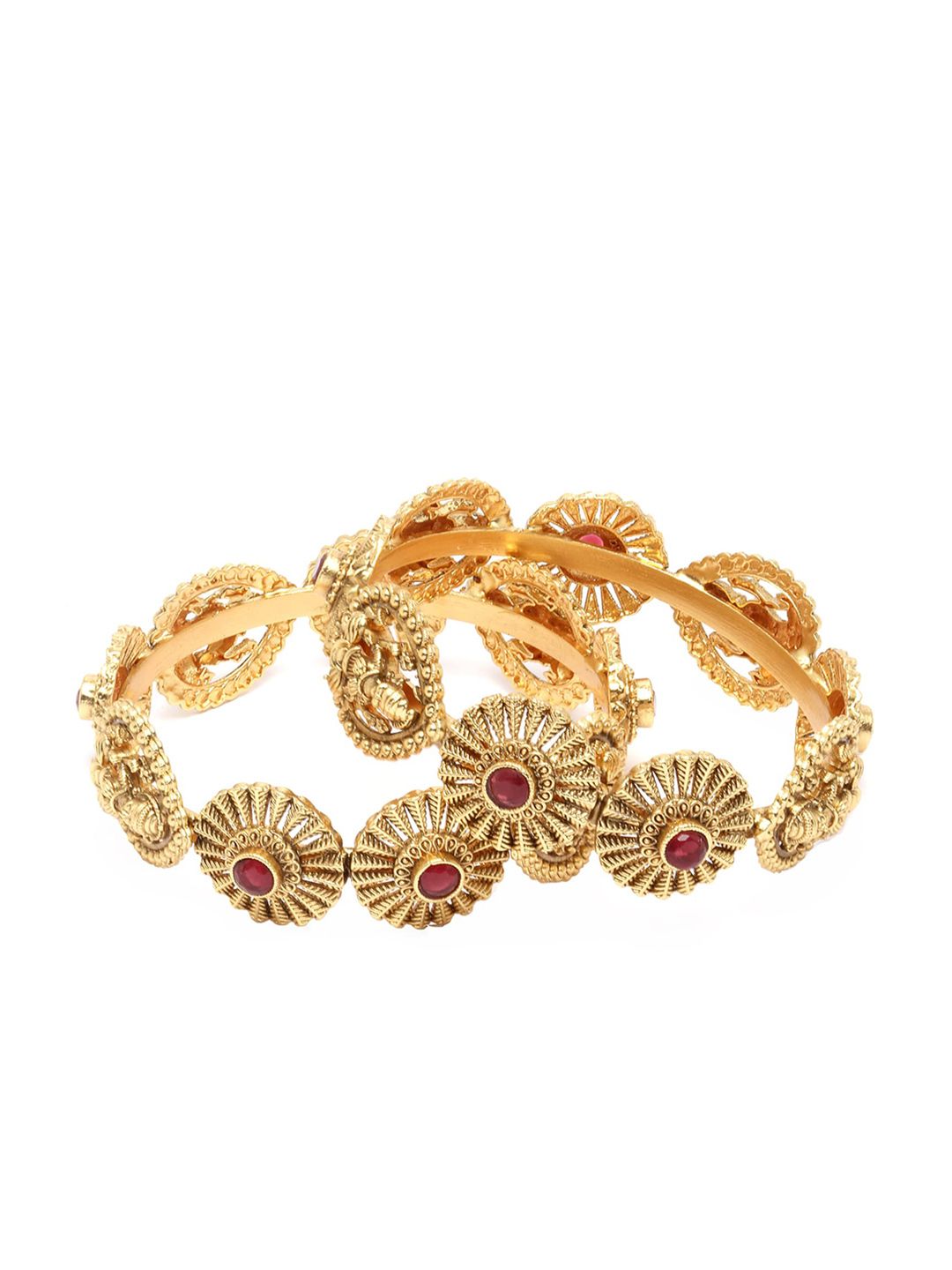 KARATCART Set Of 2 Gold-Plated Kundan-Studded Bangles
