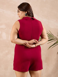Berrylush Curve Plus Size Lapel Collar Sleeveless Playsuit