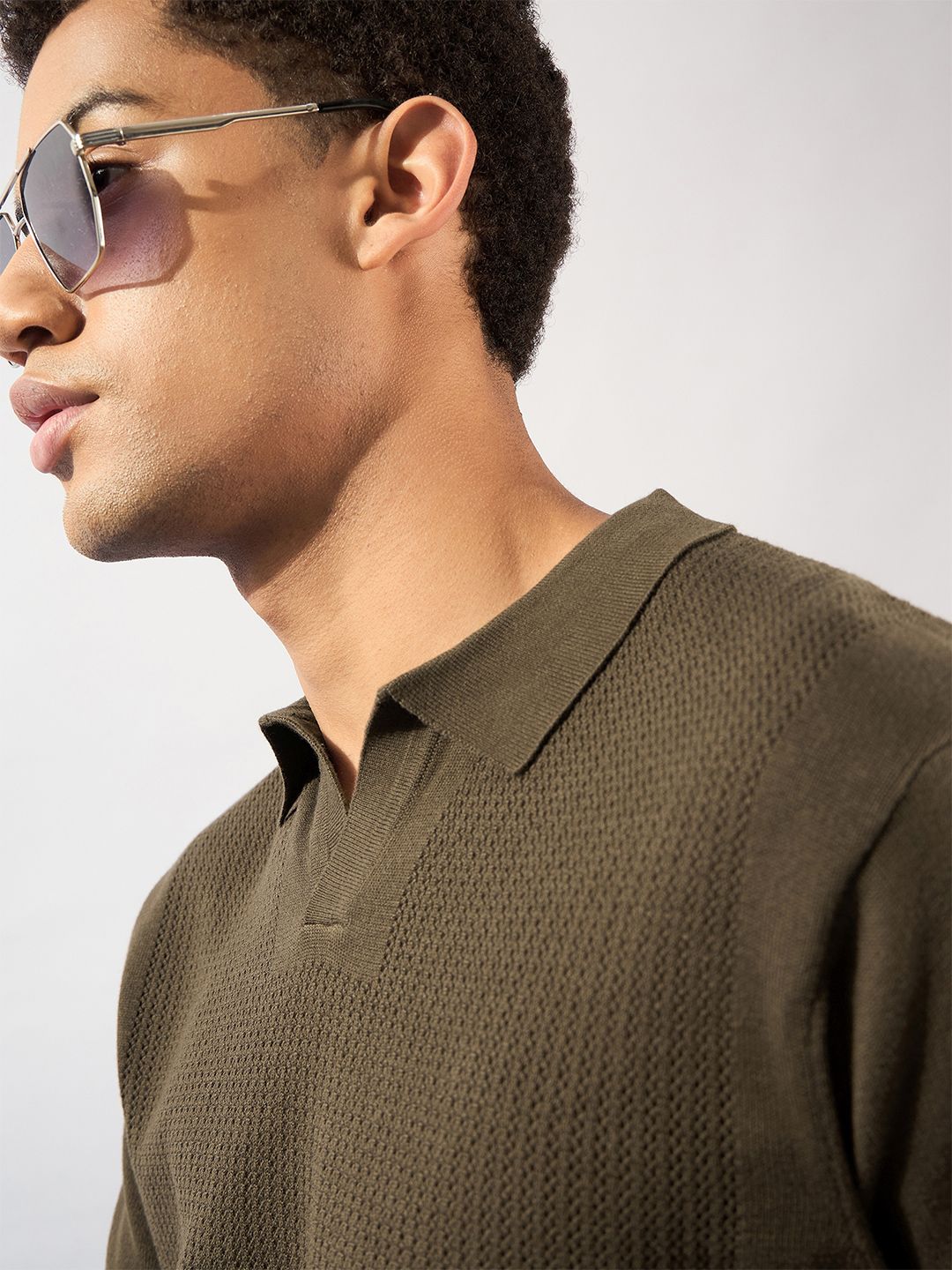 DENNISON Men Textured Polo Collar T-Shirt