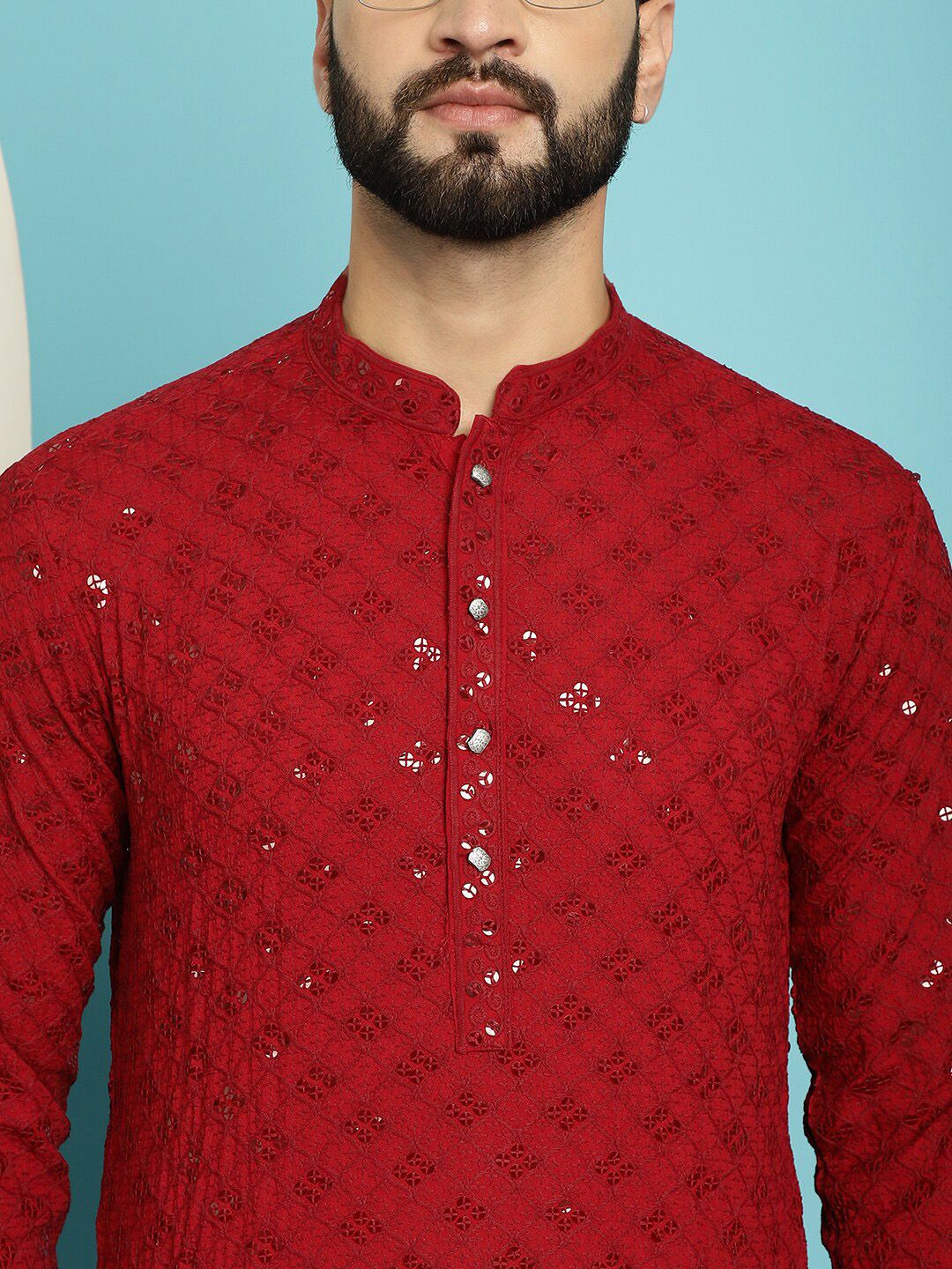 SOJANYA Floral Embroidered Pure Cotton Mirror Work Thread Work Kurta