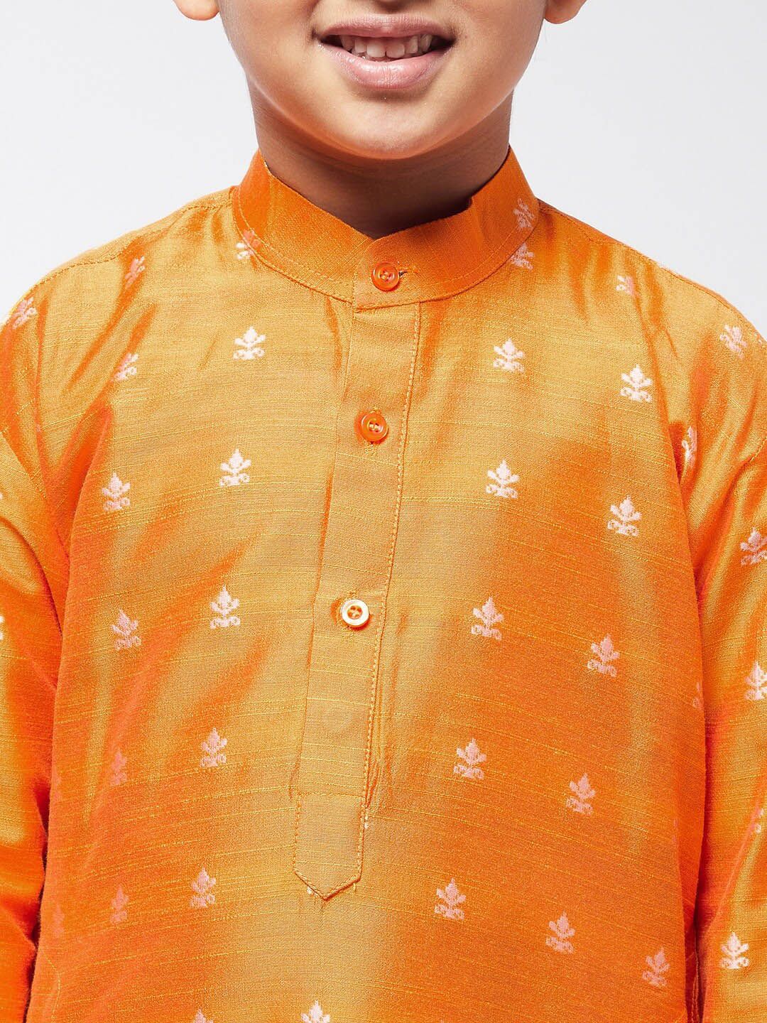 SOJANYA Kurta Kerja Benang Motif Etnik Lelaki Oren