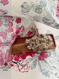 URBAN SPACE Serene Pink & Green Floral Cotton 200 TC Single Bedsheet with 1 Pillow Cover
