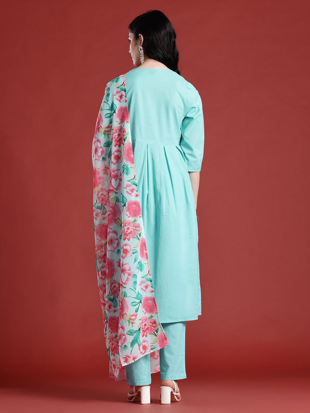 Anouk Floral Empire Pure Cotton Kurta with Trousers & Dupatta
