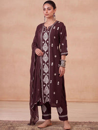 House of Chikankari Women Ethnic Embroidered Thread Work Kurta with Trousers & Dupatta