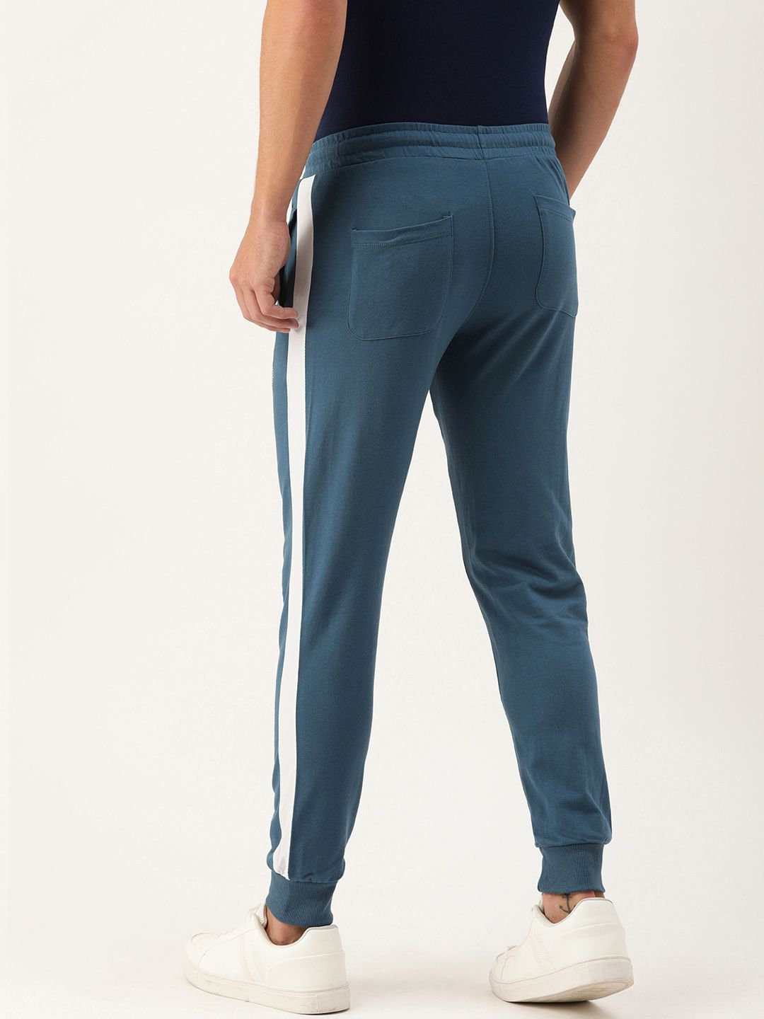 The Indian Garage Co Men Teal Solid Slim Fit  Jogger with Side Strips