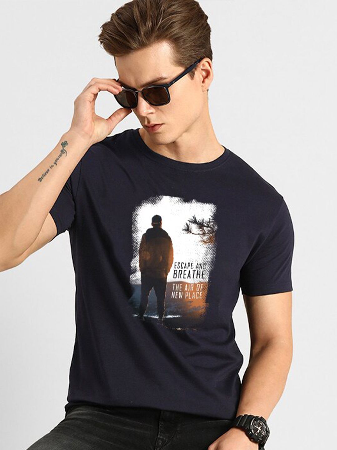 Bewakoof Men Navy Blue Typography Printed T-shirt
