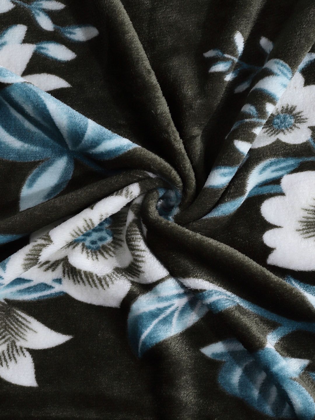 KLOTTHE Olive Floral Woolen 300 TC Cadar Tempat Tidur Halus King dengan 2 Sarung Bantal-250X225 cm