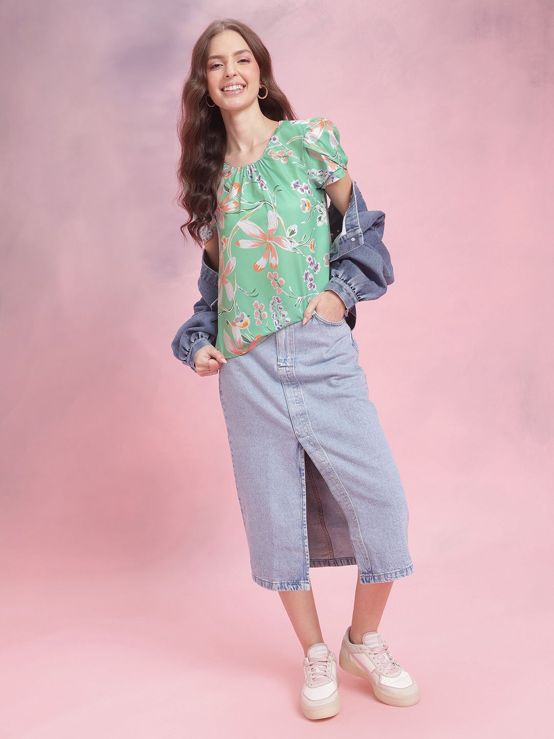 DressBerry Floral Print Puff Sleeves Top