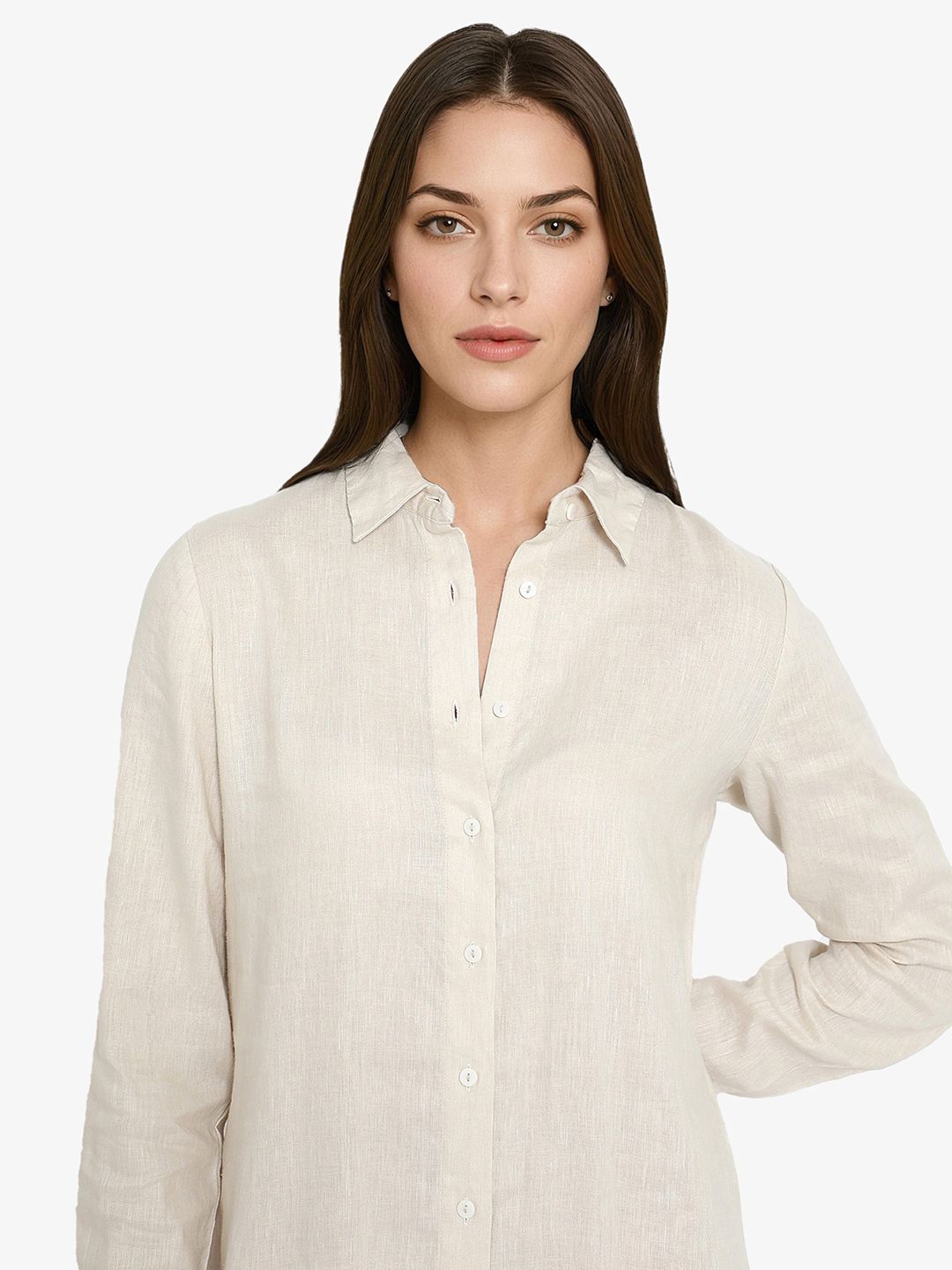 RAREISM Shirt Collar Linen A-Line Midi Dress