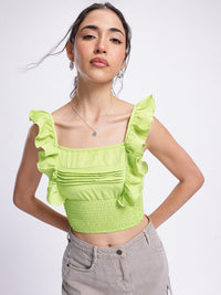 DressBerry Smocking Chic Ruffled Pleated Crop Top
