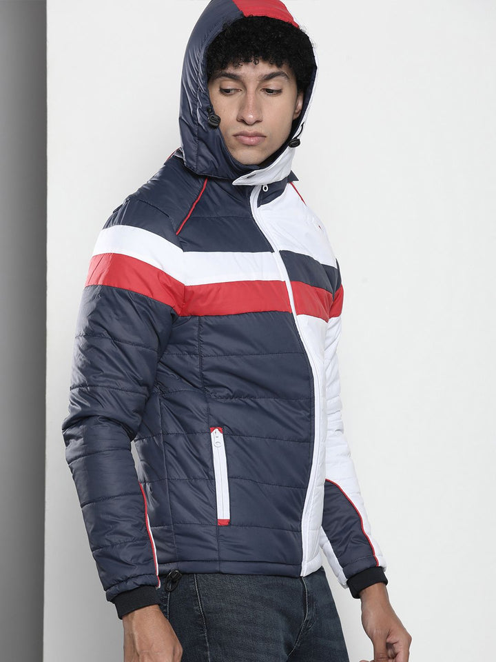 The Indian Garage Co Men Colourblock Puffer Jacket with Detachable Hood