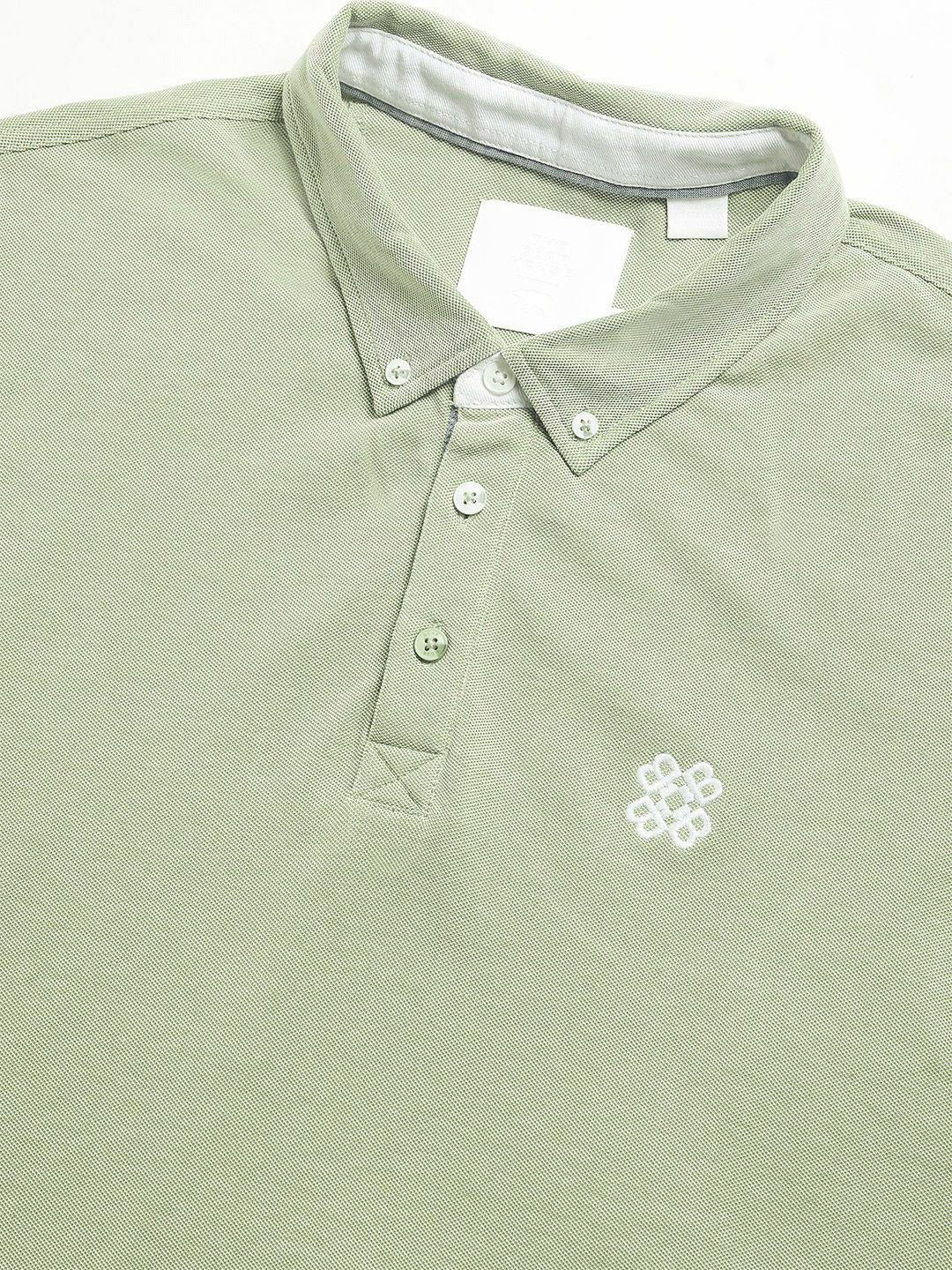THE BEAR HOUSE Men Polo Collar Regular Fit Pure Cotton Solid T-shirt