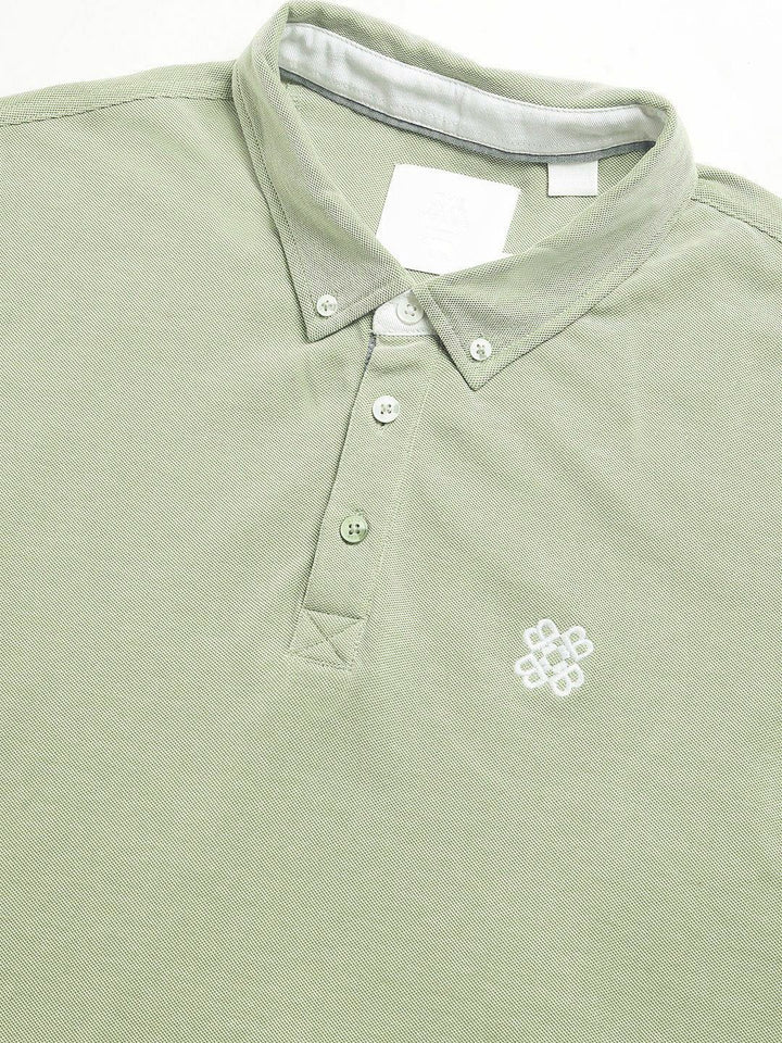 THE BEAR HOUSE Men Polo Collar Regular Fit Pure Cotton Solid T-shirt