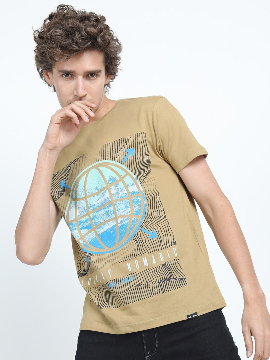 HIGHLANDER Men Olive Green Printed Pockets Slim Fit T-shirt