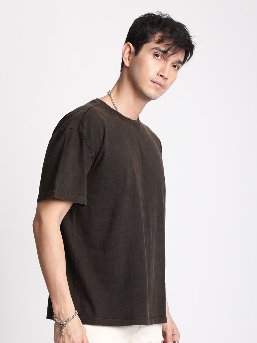 Men Acid Wash Round Neck Cotton T-shirt