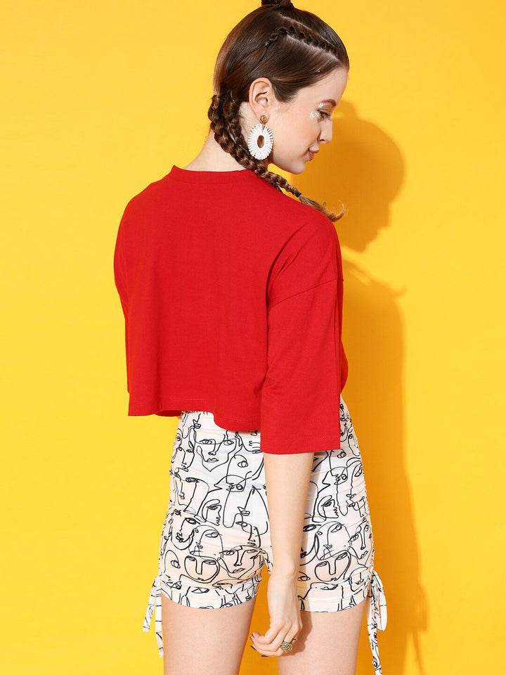 STREET 9 Women Deep Red Graphic Tshirt