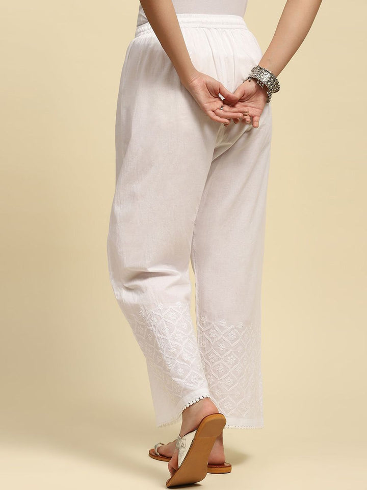 House of Chikankari Women White Cotton Chikankari Embroidered Palazzo
