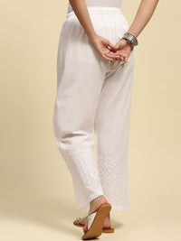House of Chikankari Women White Cotton Chikankari Embroidered Palazzo