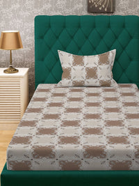 KLOTTHE Brown Floral Printed Pure Cotton 400 TC Single Bedsheet With Pillow Cover