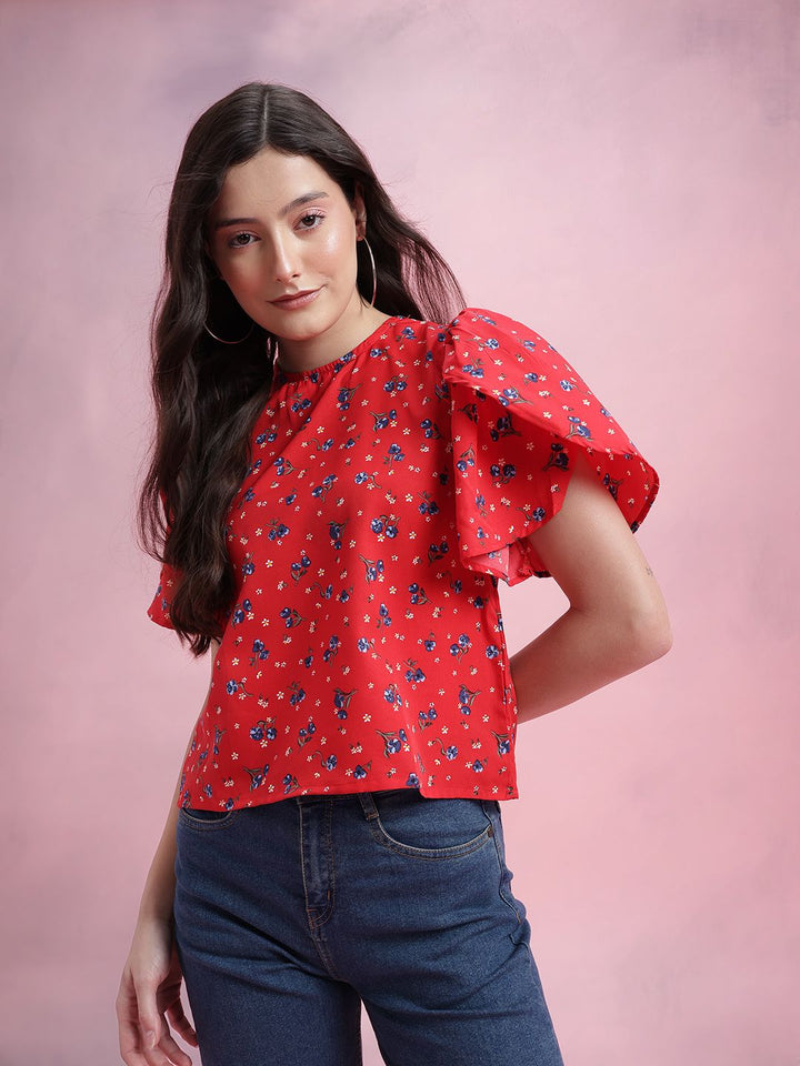 DressBerry Floral Print Tulip Sleeve Top
