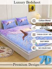 Myntra Elegant Homes Purple & Blue Floral 400 TC King Bedsheet with 2 Pillow Covers