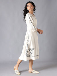 W Women White Floral Printed A-Line Midi Dress