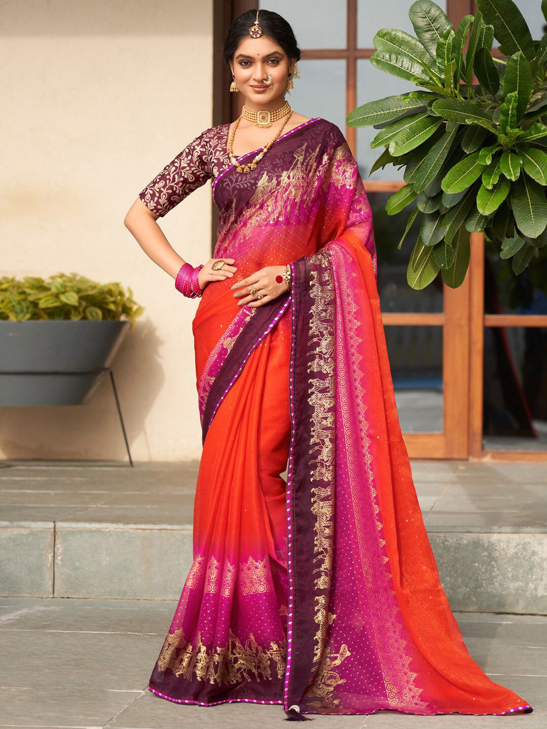 Saree mall Ethnic Motifs Zari Poly Chiffon Sarees