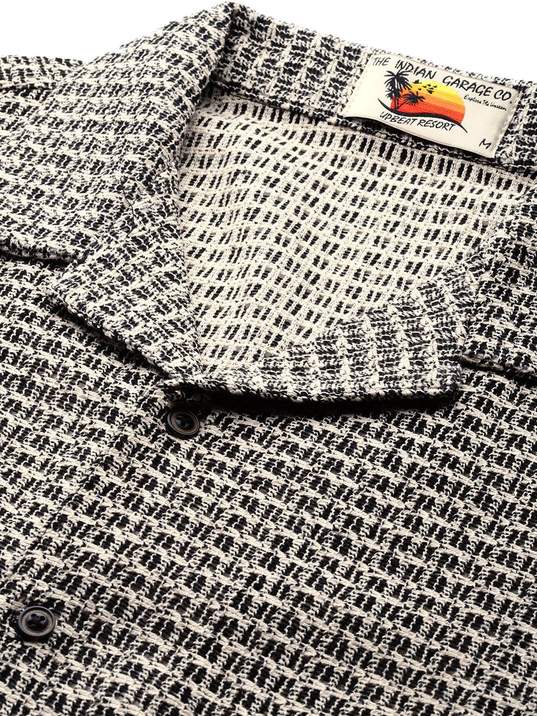 The Indian Garage Co Men Textured Open Weave Knitted Relaxed Fit Shirt