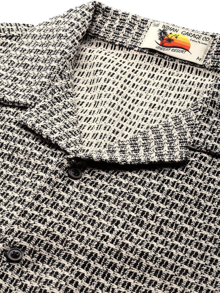 The Indian Garage Co Men Textured Open Weave Knitted Relaxed Fit Shirt