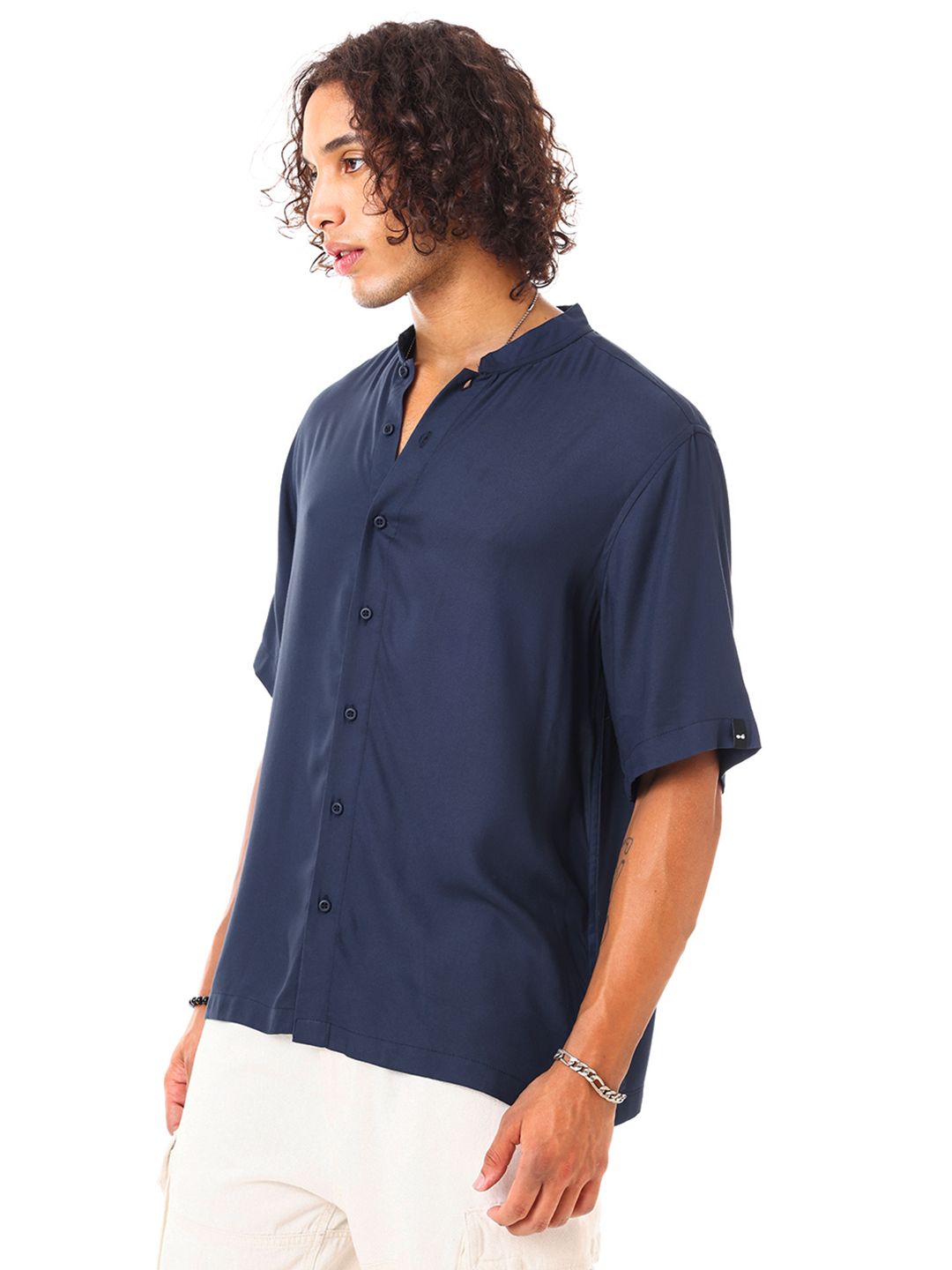 Bewakoof Super Loose Fit Mandarin Collar Oversized Casual Shirt