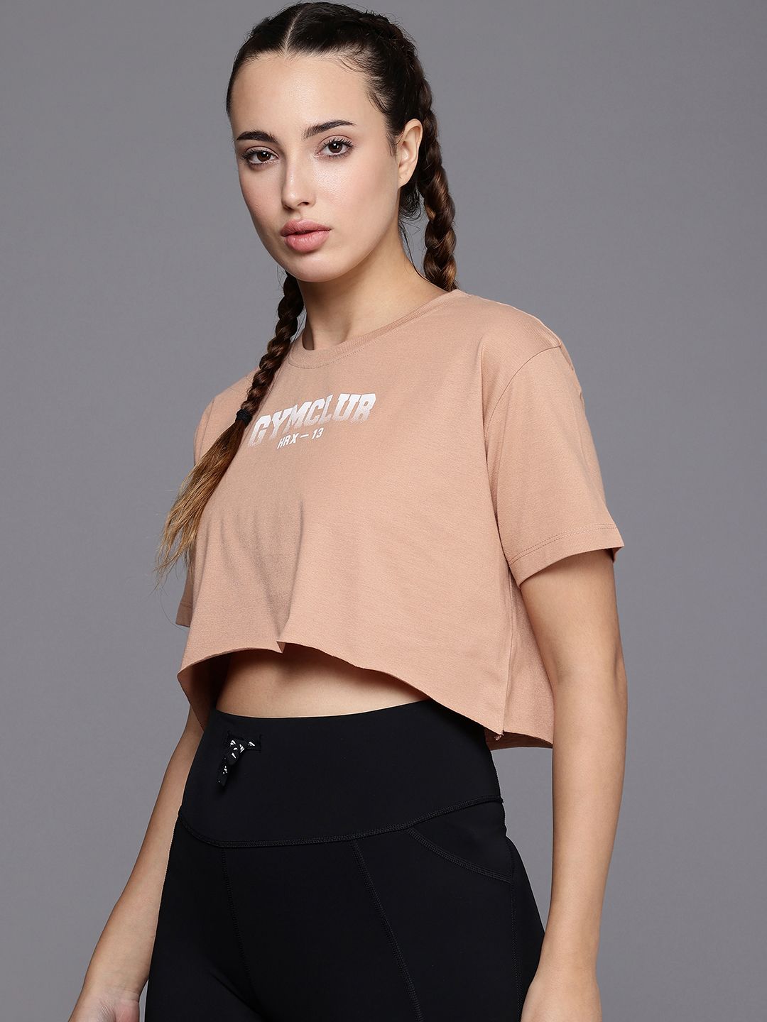 HRX by Hrithik Roshan IRONTRIBE Printed Drop-Shoulder Boxy Training Crop T-shirt