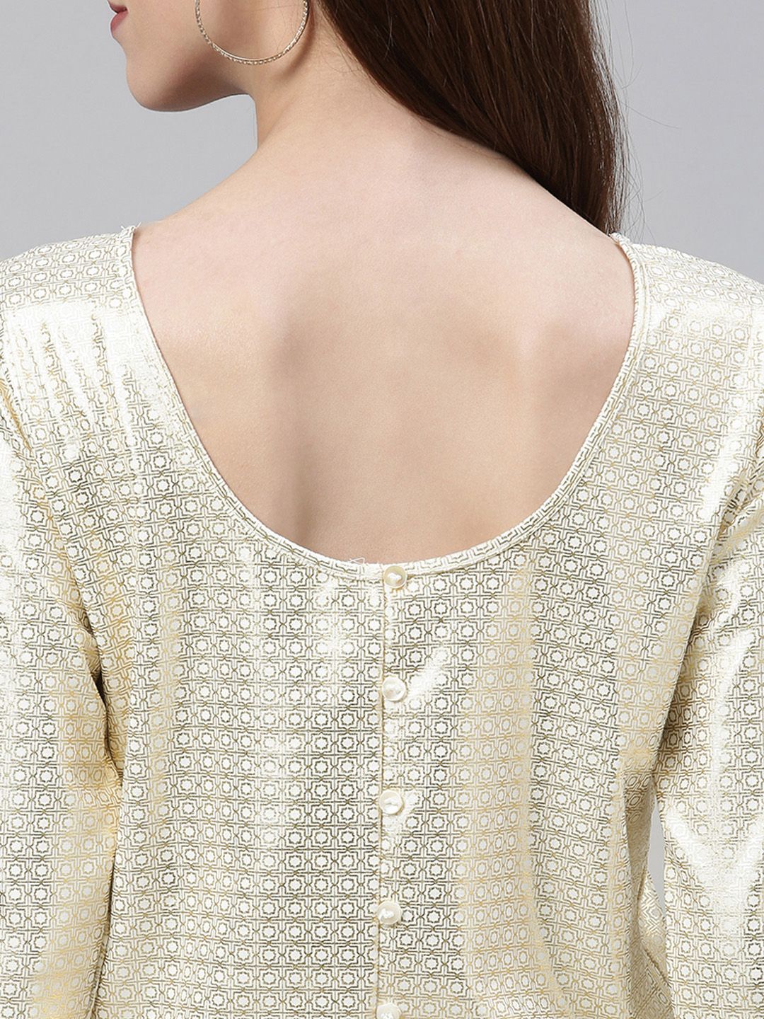 Global Desi Women Off-White & Golden Ethnic Printed Top