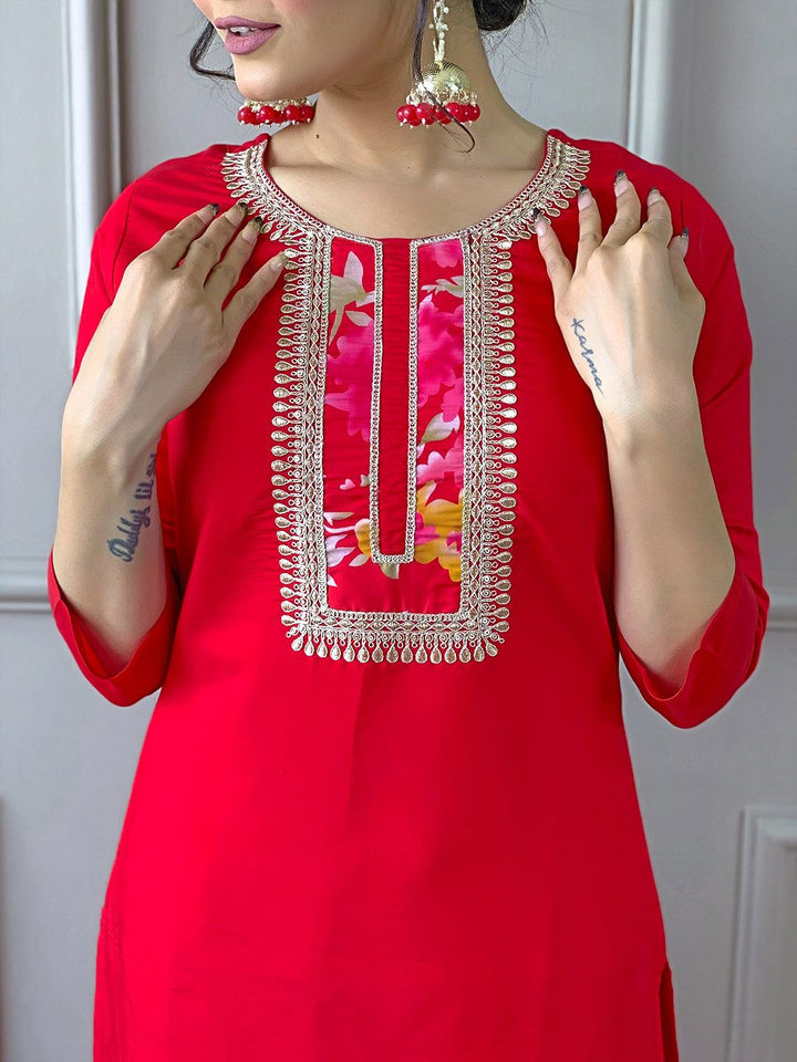 KALINI Ethnic Motifs Yoke Design Thread Work Straight Kurta with Trousers & Dupatta