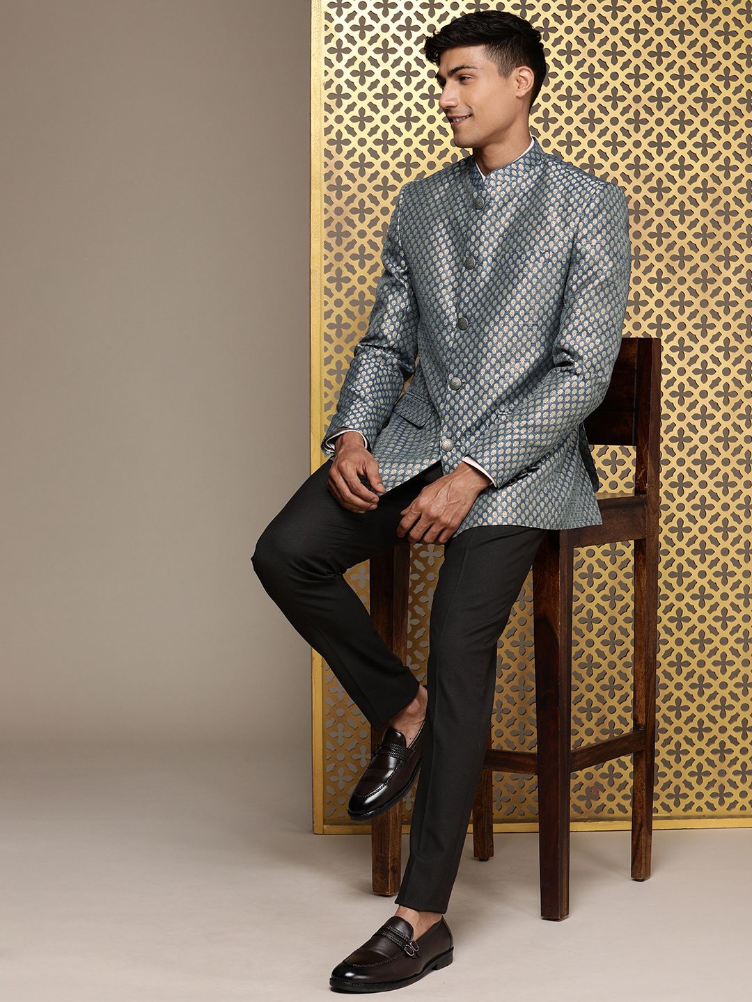 House of Pataudi Woven Design Ethnic Motifs Jashn Bandhgala Blazer