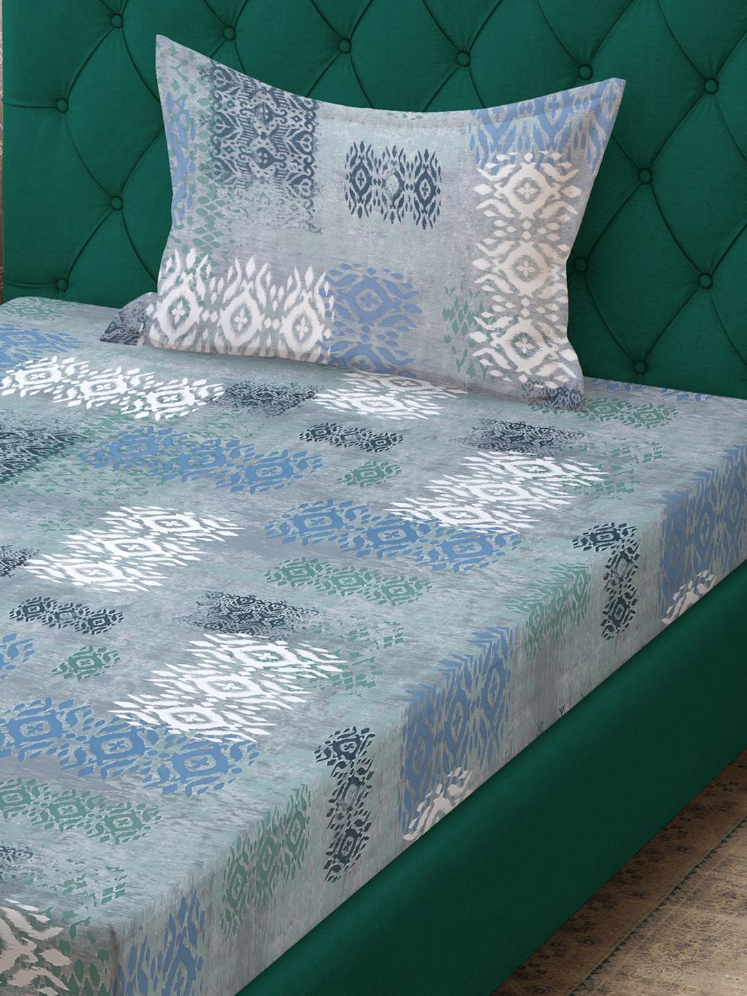 KLOTTHE Blue Geometric Printed Pure Cotton Dilengkapi 400 TC Single Cadar Dengan Sarung Bantal