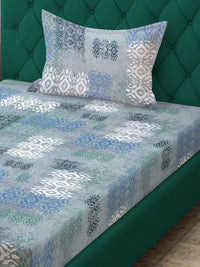KLOTTHE Blue Geometric Printed Pure Cotton Dilengkapi 400 TC Single Cadar Dengan Sarung Bantal